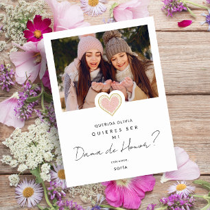 Spansk Rosa Heart Photo Dama de Honor Quinceañera Inbjudningar