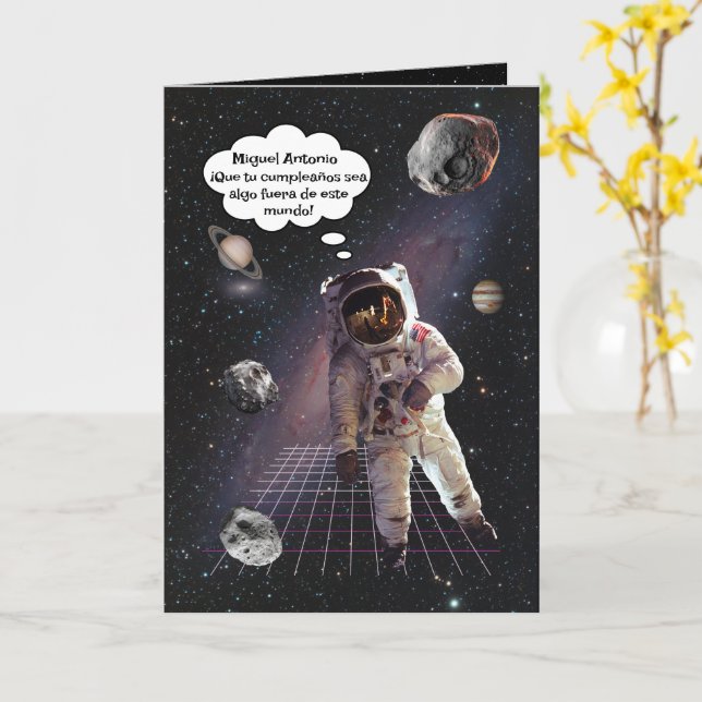 Spansk Rymdutforskare Astronaut Pojke Födelsedag Kort (Gul blomma)