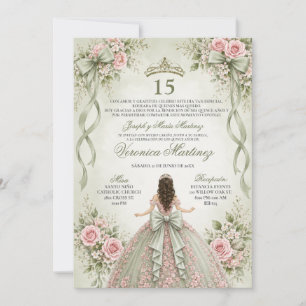 Spansk Sage Rosa Elegant Blommig 15-årsdag Inbjudningar