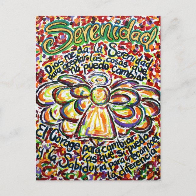 Spansk Serenity Prayer Ängel Målning Postkort Vykort (Framsida)