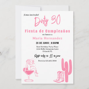 Spansk Smutsiga 30 Western Fiesta 30-årsfirande Inbjudningar