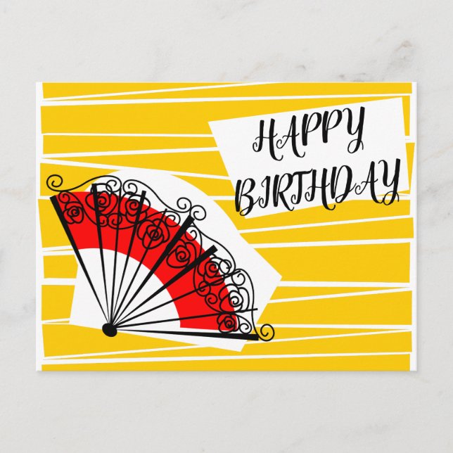 Spansk solfjäder födelsedag vykort landskap (Framsida)