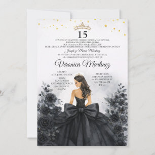 Spansk svart blomst prinsessa klänning Sweet 15 År Inbjudningar