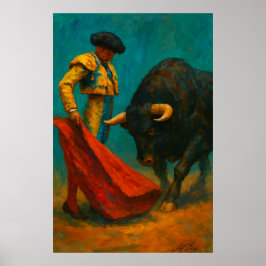 Spansk tjurfäktningskonsttryck – Matador och tjur Poster