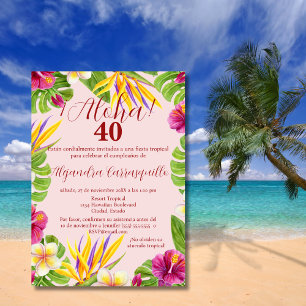 Spansk Tropisk Rosa Aloha Luau 40-årsdag Inbjudningar