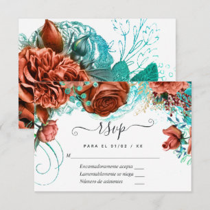 Spansk turkos - Marinblå och korall blommande bröl OSA Kort