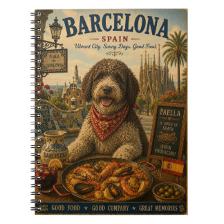 Spansk vattenhund i Barcelona Vintage Resekonst Anteckningsbok
