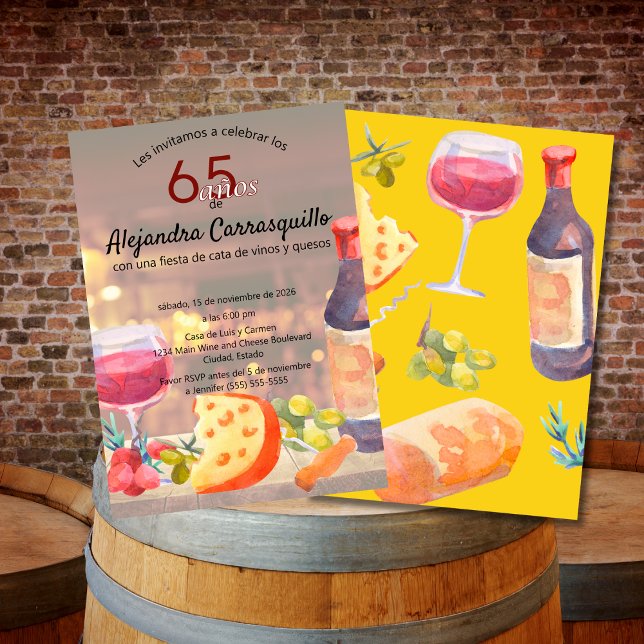 Spansk vin- och ostsmakning Kul 65-årsdag Inbjudningar (Skapare uppladdad)