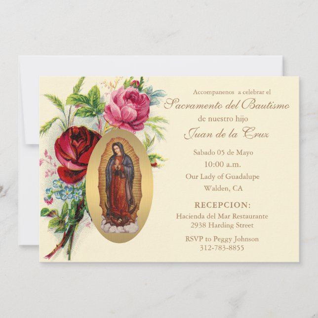 Spansk Vintage Baby katolsk Blommigt Scripture Inv Inbjudningar (Framsida)
