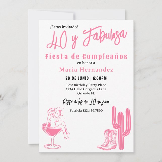Spanska 40 y Fabulosa Westerna Fiesta-födelsedagen Inbjudningar (Framsida)