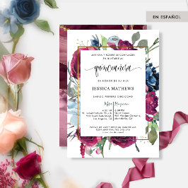 Spanska agate Burgundy, Berry Blommigt Quinceañera Inbjudningar