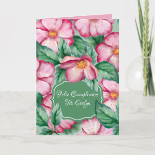 Spanska akvarell rosa blommor till faster födelsed kort