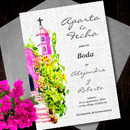 Spanska, Akvarell Rosa Kapell Bröllop Spara Datum Inbjudningar