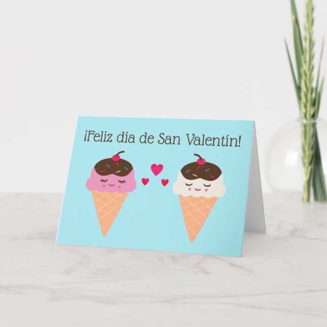 Spanska Alla hjärtans dagskort med Ice Cream Cones Helgkort (Framsida)