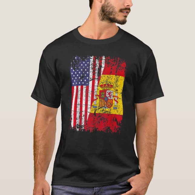 Spanska amerikanska Flagga Spanien Usa Bandera Esp T Shirt (Framsida)