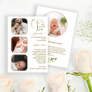 Spanska baptism Bautizo Tarjeta de Agradecimiento Tack Kort
