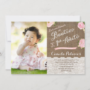 Spanska Bautizo Cumple Baptism 1:a födelsedagsfoto Inbjudningar