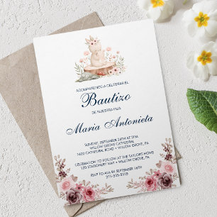 Spanska Bautizo De Niña Blommigt Bunny Baby Inbjudningar