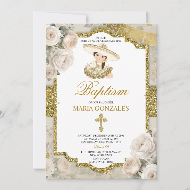 Spanska Bautizo Fiesta Cute Little Girl Baptism Inbjudningar (Framsida)
