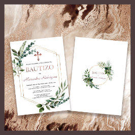Spanska Bautizo Greenery Ro Guld Boy Baptism Inbjudningar
