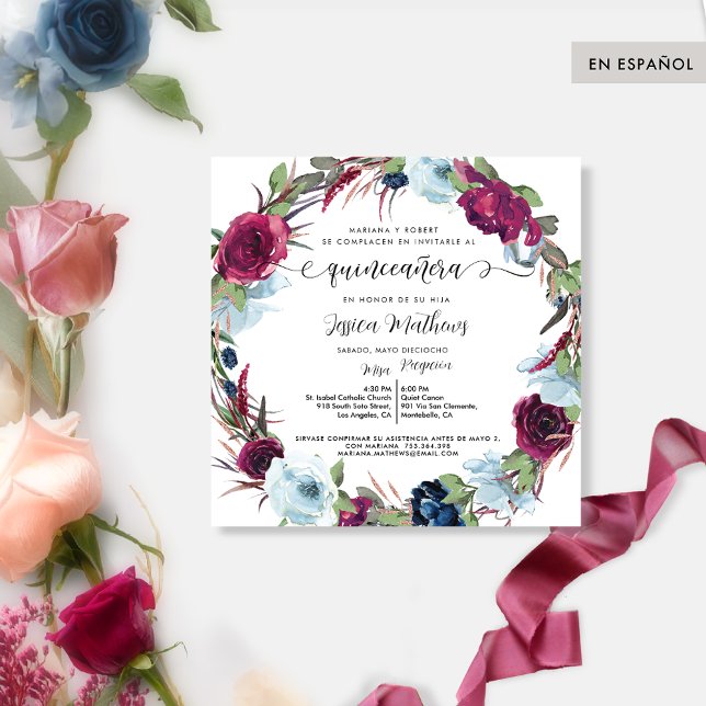 Spanska berry, Burgundy Red Wandeans Quinceañera Inbjudningar (Skapare uppladdad)