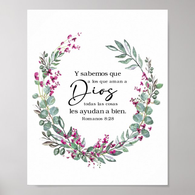 Spanska bibeln Verse Romanos 8:28 Póster Poster (Framsidan)
