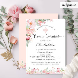 Spanska Blommigten First Communion Peach och Mint Inbjudningar