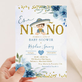 Spanska Blue Charro Boy Es niñ o Baby Shower Inbjudningar