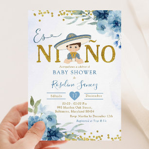 Spanska Blue Charro Boy Es niñ o Baby Shower Inbjudningar