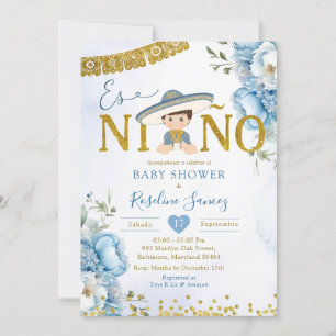 Spanska Blue Charro Boy Es niñ o Baby Shower Inbjudningar