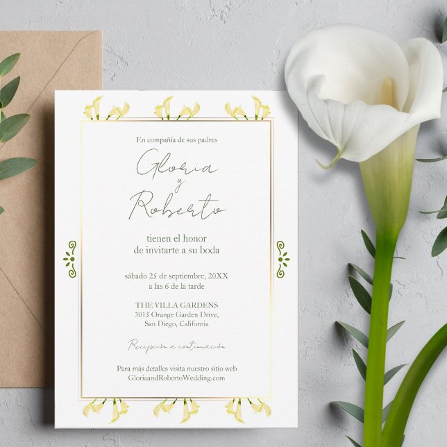 Spanska, Boda Alcatraces Oro Minimalistisk Bröllop Inbjudningar (Skapare uppladdad)