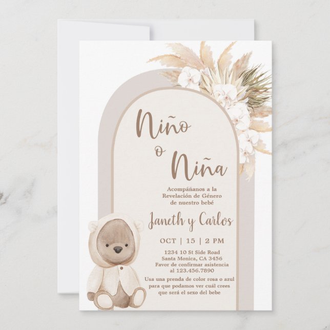Spanska Boho bär Gender Reveal Inbjudningar (Framsida)