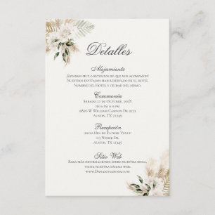 Spanska Boho Bröllop Detalles de la Boda Tilläggskort