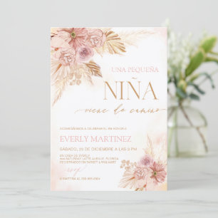 Spanska Boho Pampas Flowers Baby Shower for Girls Inbjudningar