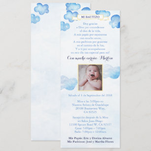Spanska Boy Bautizo Baptism Inbjudan med moln
