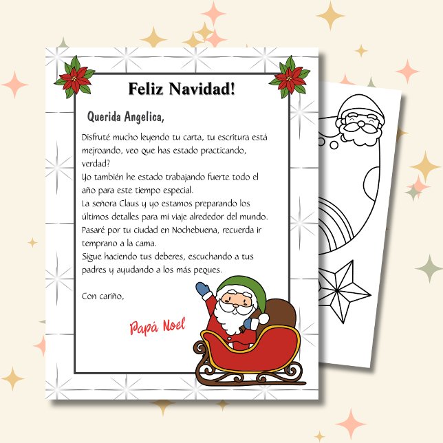 Spanska Brev från Santa White Carta a Papá Noel (Spanish Letter from Santa White, personalized name & text, customizable. ConJesusenelcamino)