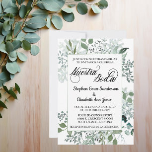 Spanska Bröllop Greenery Löv Nuestra Boda Inbjudningar