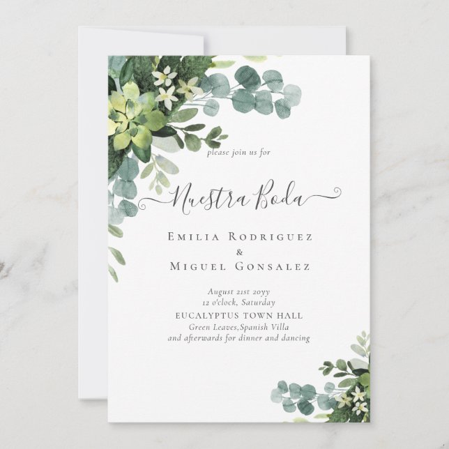 Spanska Bröllop NUESTRA BODA Eucalyptus Greenery (Framsida)