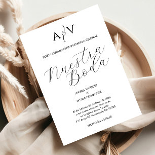 Spanska Bröllop Nuestra Boda Monogram Minimalist Inbjudningar