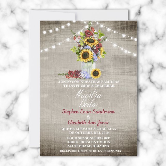 Spanska Bröllop Solros Burgundy Nuestra Boda Inbjudningar (Skapare uppladdad)