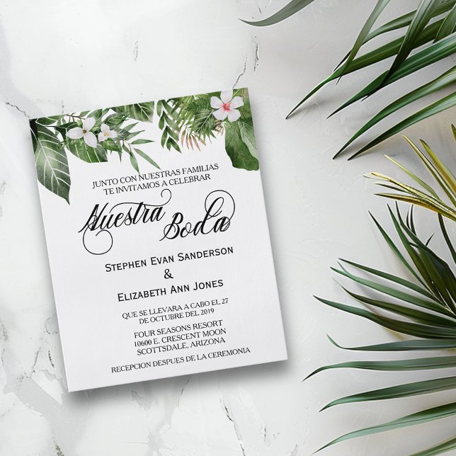 Spanska Bröllop Tropical Lövs Nuestra Boda Invit Flygblad (Skapare uppladdad)