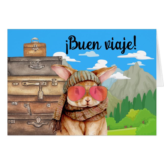 Spanska Buen Viaje Bon Voyage Rabbit Hälsningskort (Framsidan Horizontal)