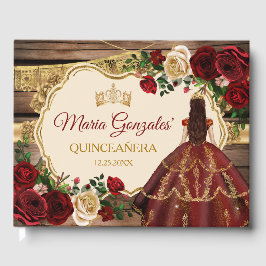 Spanska burgundy-Blommigten Rustic Wood Mis Quince Gästböcker