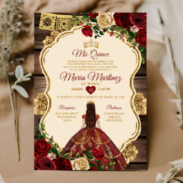 Spanska burgundy-Blommigten Rustic Wood Mis Quince Inbjudningar
