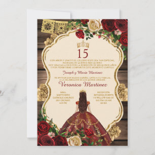 Spanska burgundy Princess Blommigt Wood 15 Años Inbjudningar