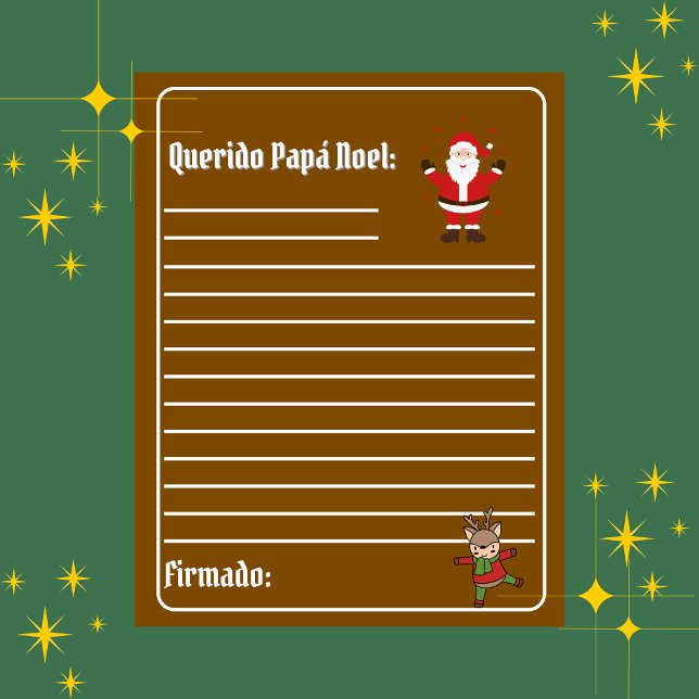 Spanska Carta Para Papá Noel Brown Brev till Santa (Brown Spanish bilingual letter to Santa Christmas, Feliz Navidad, custom text. Multilingual Project)