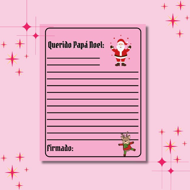 Spanska Carta Para Papá Noel Rosa Brev till Santa (Spanish Christmas letter to Santa. Personalized, custom text & name. Multilingual Project)