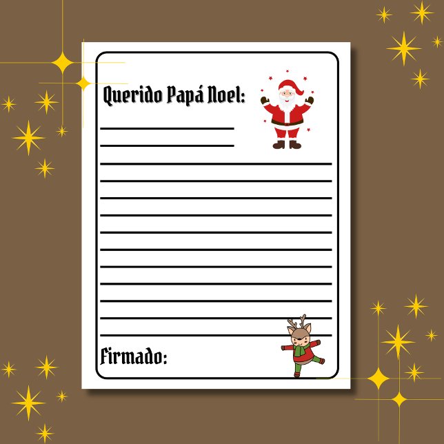 Spanska Carta Para Papá Noel White Brev till Santa (White Spanish letter to Santa for Christmas, Custom text, name & personalized. Multilingual Project)