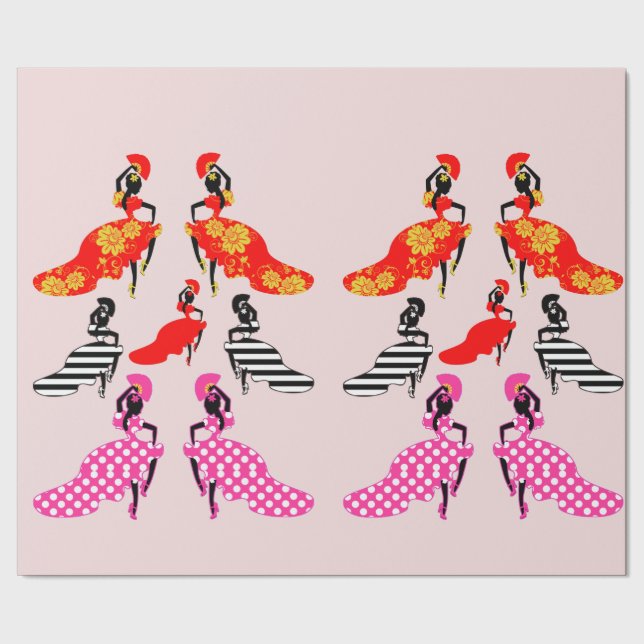 Spanska Dam Flamenco Dancers Silhouette Art Presentpapper (Seam)