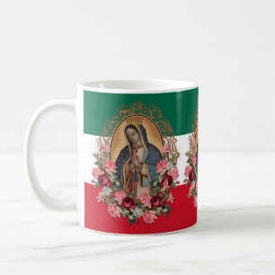 Spanska Dam i Guadalupe Mexikanska Flagga Religiös Kaffemugg